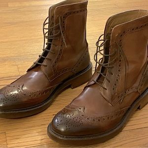 Wall & Water brogued cognac leather boots - size 10